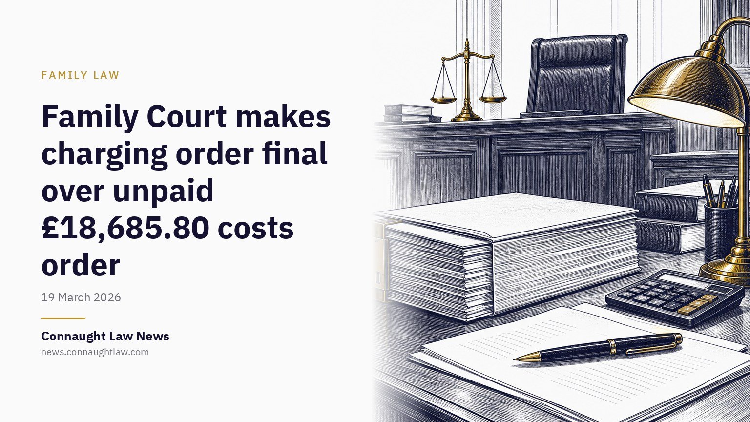 Family Court makes charging order final over unpaid £18,685.80 costs order