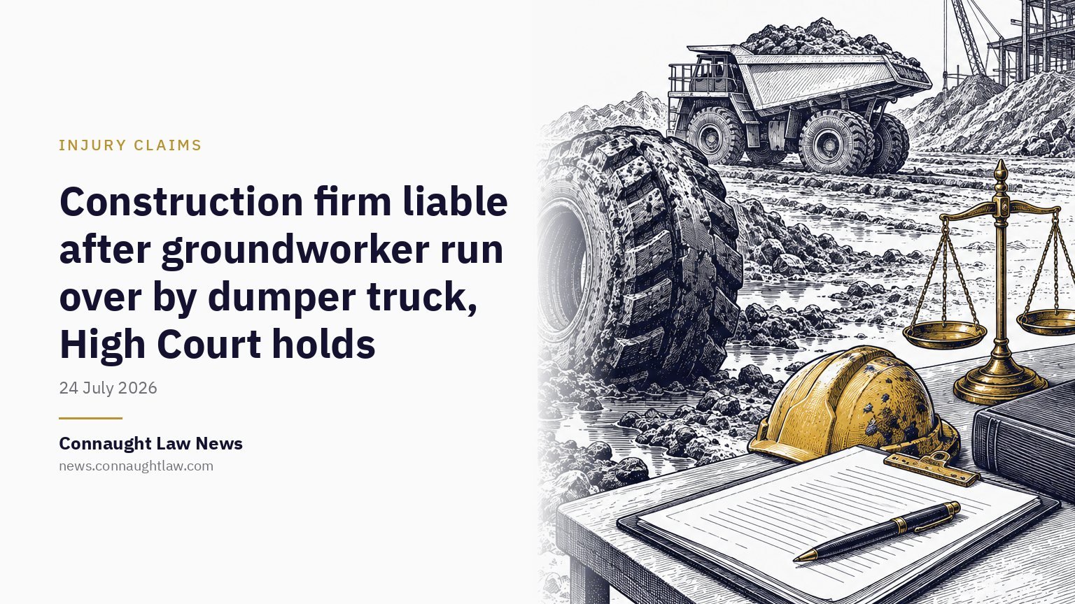 Construction firm liable after groundworker run over by dumper truck, High Court holds