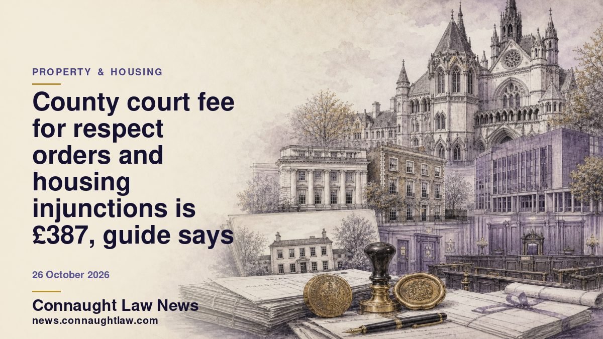 County court fee for respect orders and housing injunctions is £387, guide says